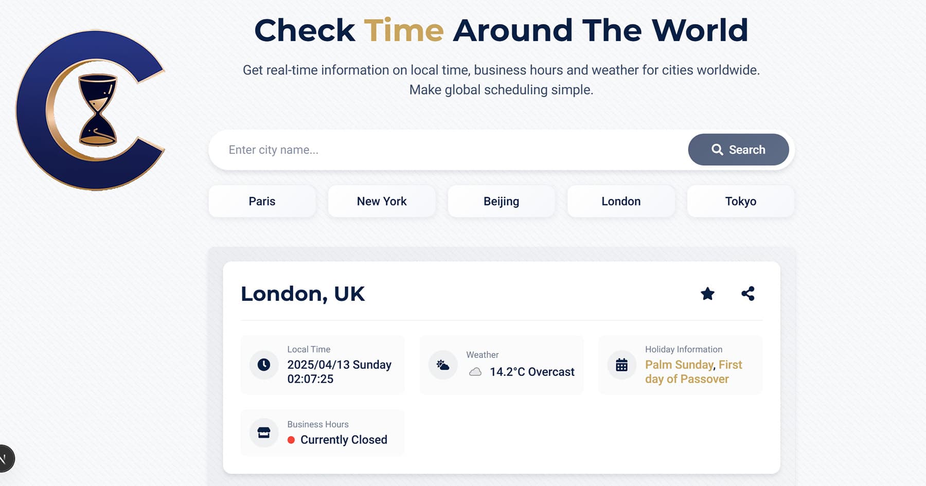 Checktime.work showing business hours status to avoid time zone meeting mistakes when scheduling.